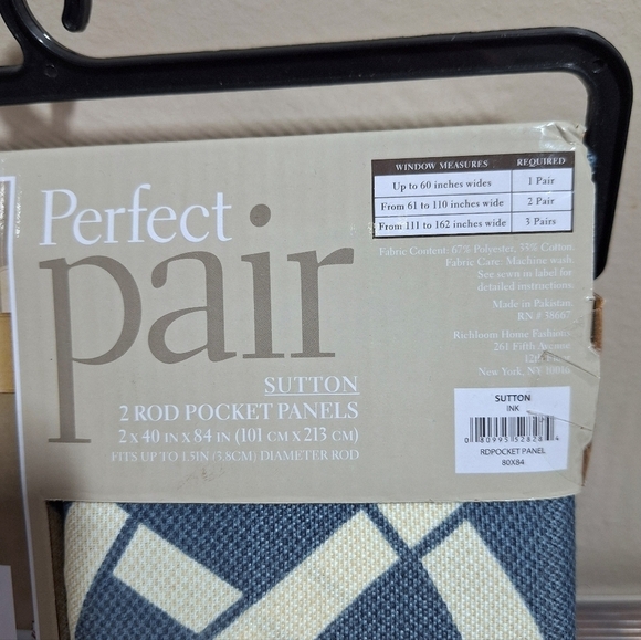 2 Rod Pocket Panels Trellis Style Sutton Ink Curtain Perfect Pair 40" X 84" - Picture 7 of 12